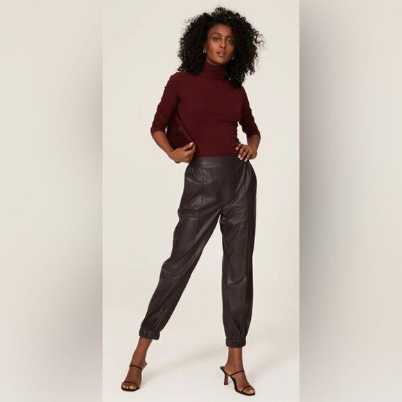 RTR Hugo BOSSTeruna Faux Leather Joggers Size 8 Merlot Trousers career slouchy - Picture 1 of 2